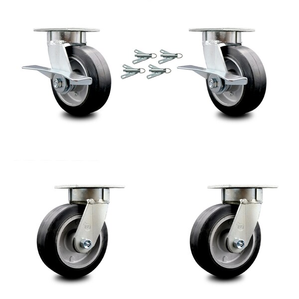 Service Caster 6 Inch Kingpinless Rubber on Aluminum Wheel Caster Swivel Locks 2 Brakes, 4PK SCC-KP30S620-RAR-SLB-BSL-2-BSL-2 - main